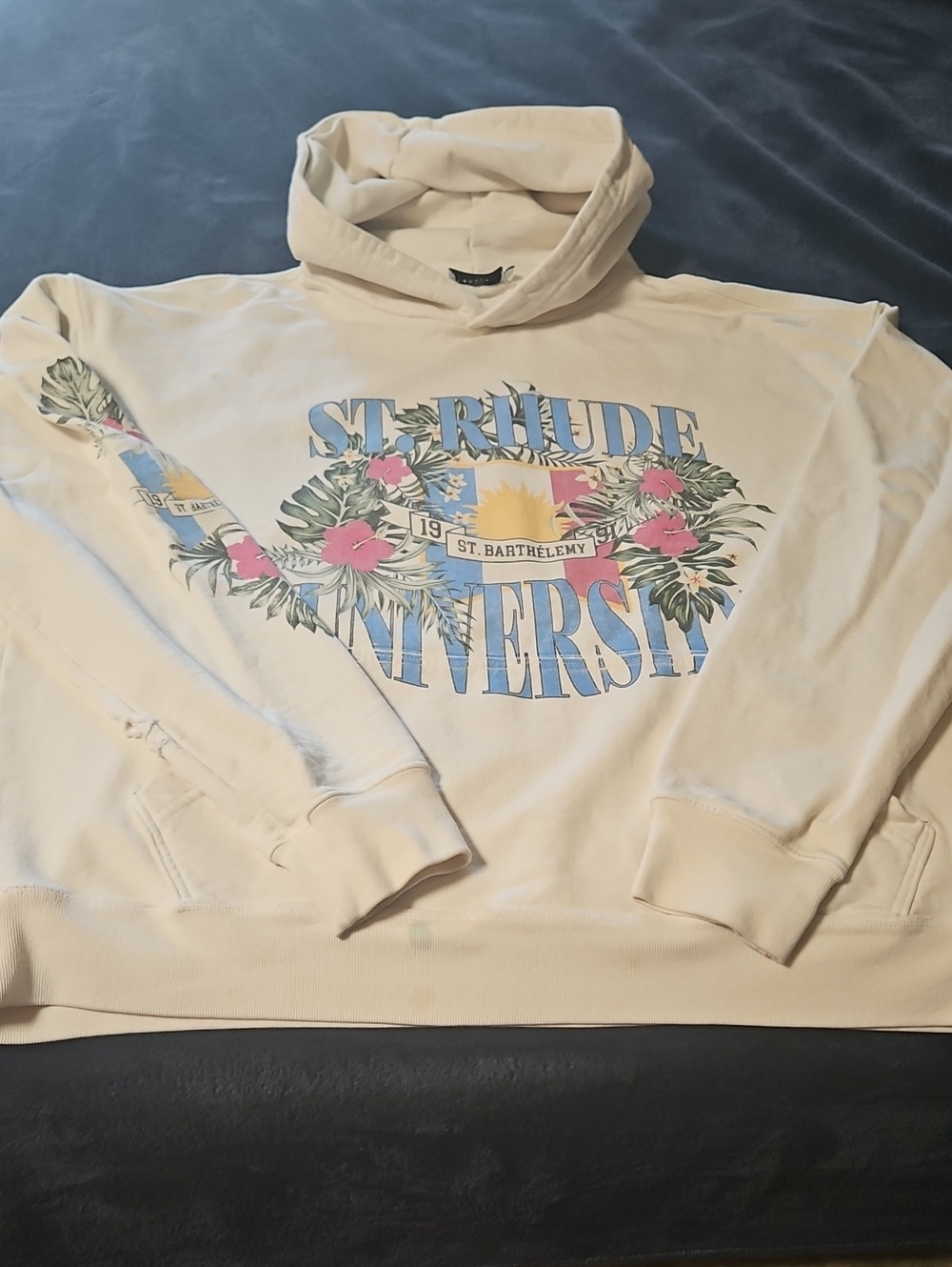 Rhude Cream Graphic Hoodie with Pastel Floral Print